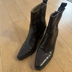 H&M Dark Brown Croc-Embossed Ankle Boots